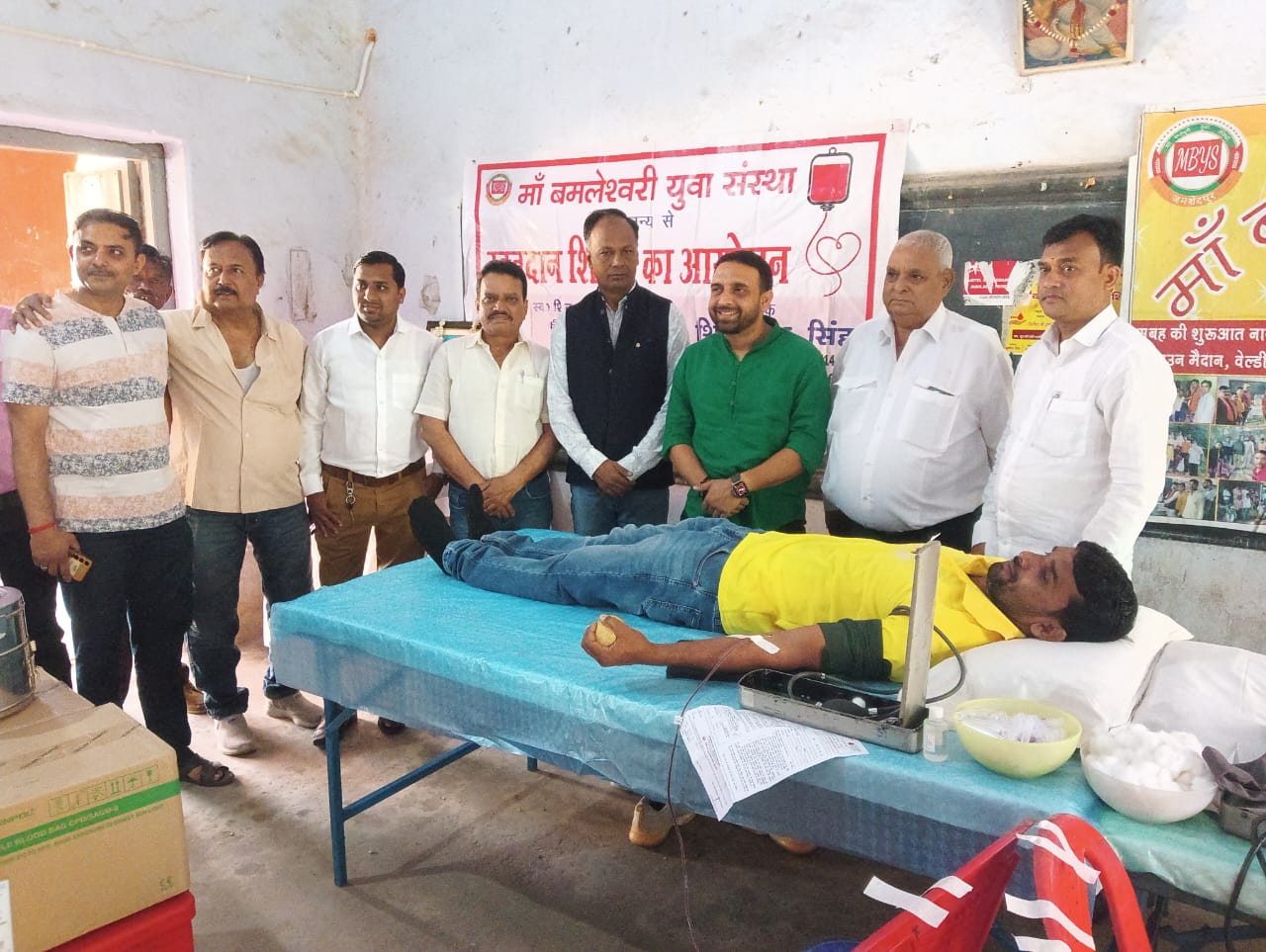 Mother participated in the blood donation camp organized by Bamleshwari Youth Organization.